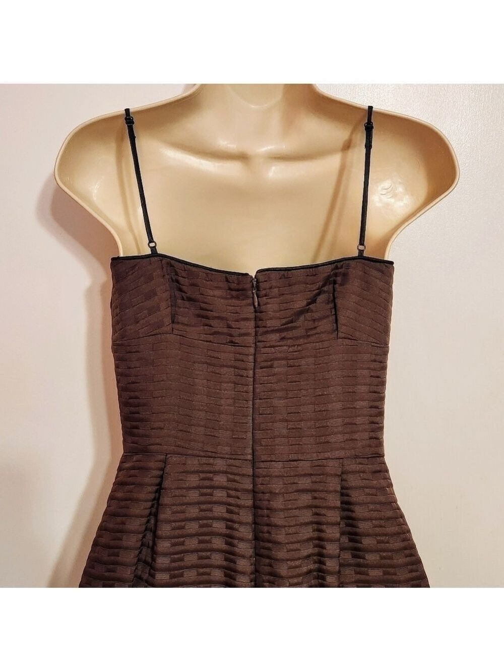 Max and Cleo Brown Pleated Shirred Bodycon Dress Size 4 - Picture 7 of 12